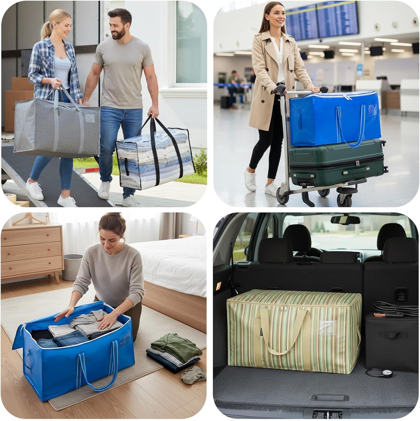 BALEINE Oversized Moving Bags - Heavy-Duty Storage Totes with Reinforced Handles | Royal Blue, 8-Pack