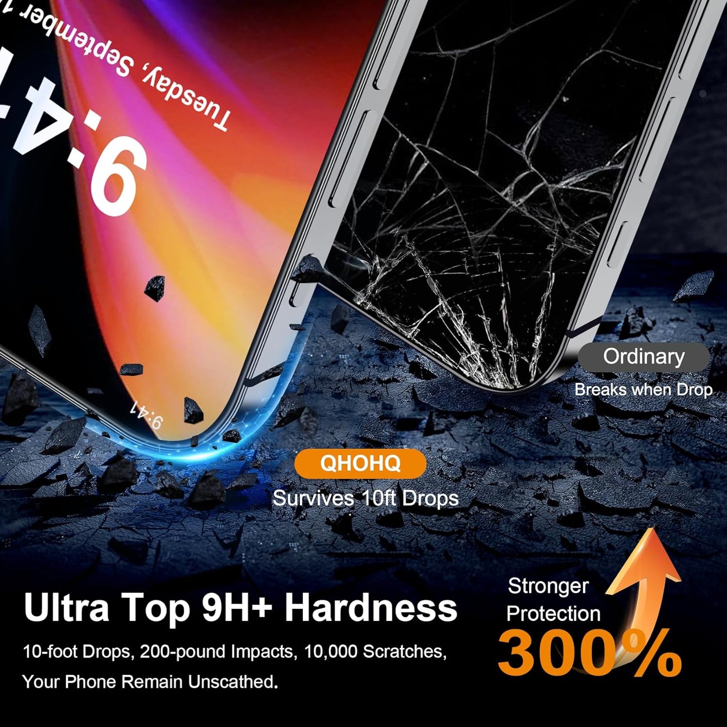 16 9H+ [3+3 Pack] QHOHQ for iPhone Pro Max Privacy Screen Protector + Camera Lens Protector, [Military Grade