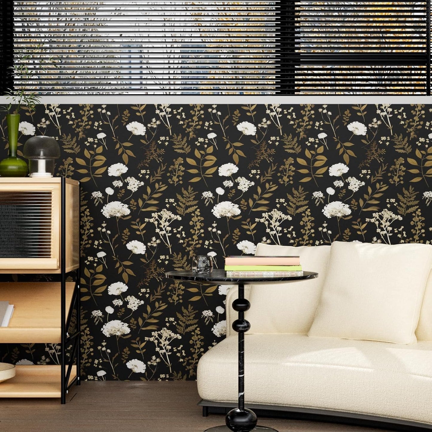 Laatse Dark Floral Wallpaper Peel and Stick Boho Wallpaper 17.5in x 393in Vintage Leaf Contact Paper Vinyl Waterproof Self Adhesive Leaf Botanical Wall Paper for Bedroom Walls Kitchen Cabinet