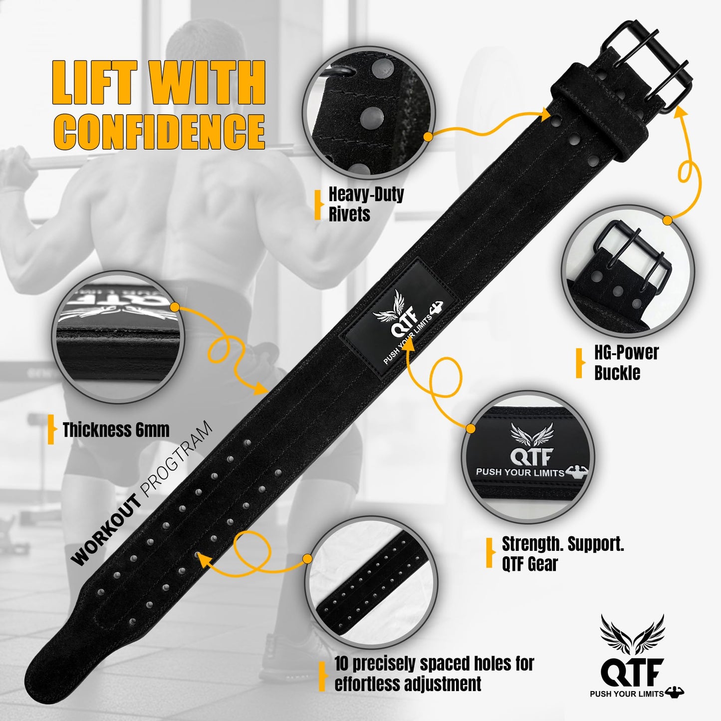 QTF Weight Lifting Belt Gym Exercise Workout, 4 inch Sued-Leather-Belt Padded Lumbar Back Support Men Women, 9 double Adjustable Holes, Powerlifting Bodybuilding Deadlift, Squat Fitness Strength Training Belt (Black, Small)