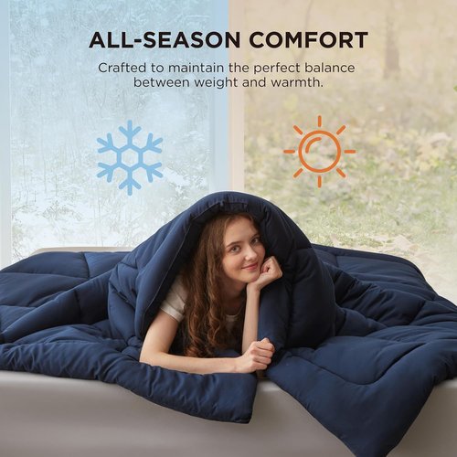 Bedsure Comforter Duvet Insert - Quilted King Size All-Season Down Alternative Bedding | Navy Blue 90 x 102 Inches