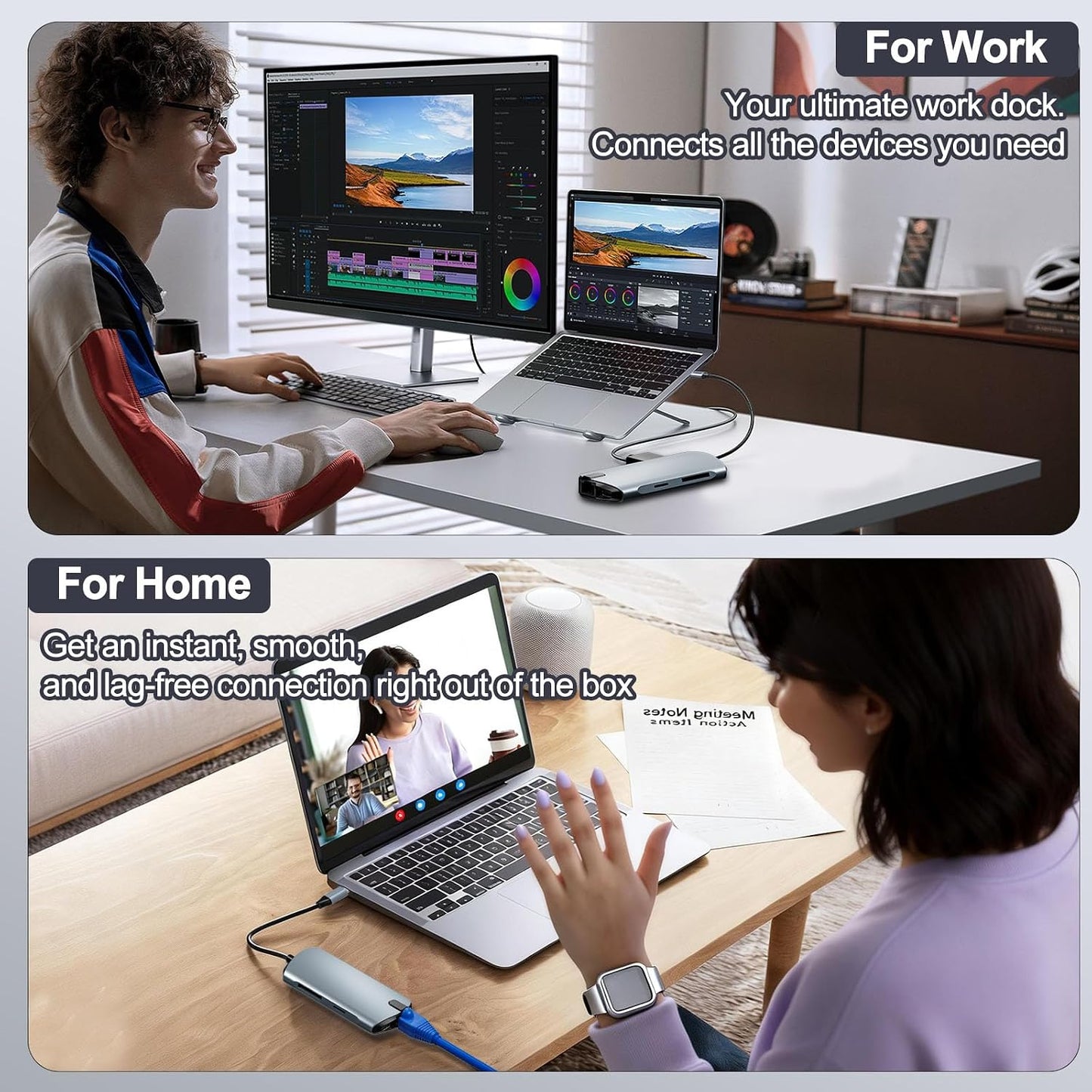 BINZET 8-in-1 4K@60Hz 100W 3X 3.0 1Gbps RJ45, USB C Hub Ethernet Adapter with HDMI, PD Charging, USB Ports, SD/TF Card