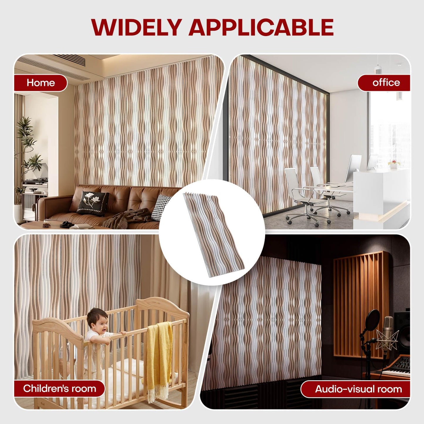 Large Acoustic Wall Panels 47.2"x23.6"x1.57"4-Pack,3D DIY Wave Sound Proof Panels for Walls, Peel and Stick Wall Panels for Room Decor, Recording Studio & Bedroom