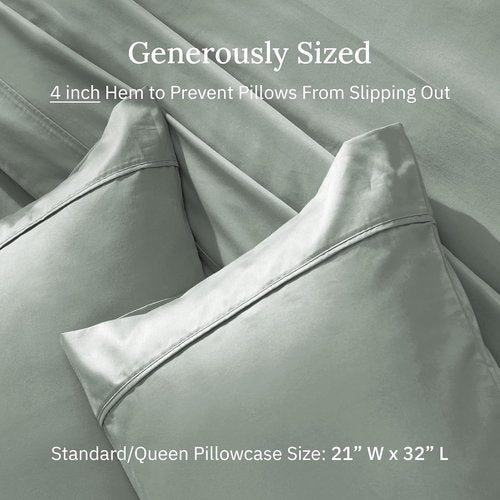 California Design Den Pillowcase Set | Standard Queen Size, 400 Thread Count, 100% Cotton Sateen, Soft Sage Green - Set of 2