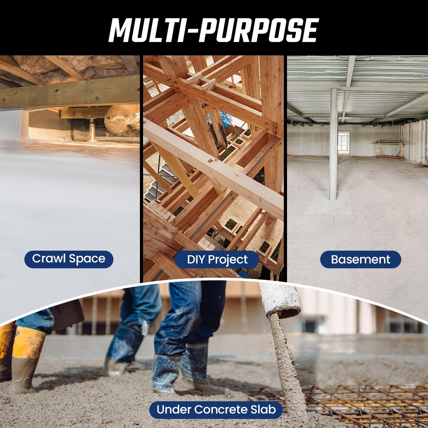 Crawl Space Vapor Barrier - 15 Mil Vapor Barrier - (12' x 50'), Tear Resistant, Heavy Duty Vapor Barrier Plastic, Drop Cloth Moisture Barrier Plastic Sheeting Covering for Crawlspace Encapsulation