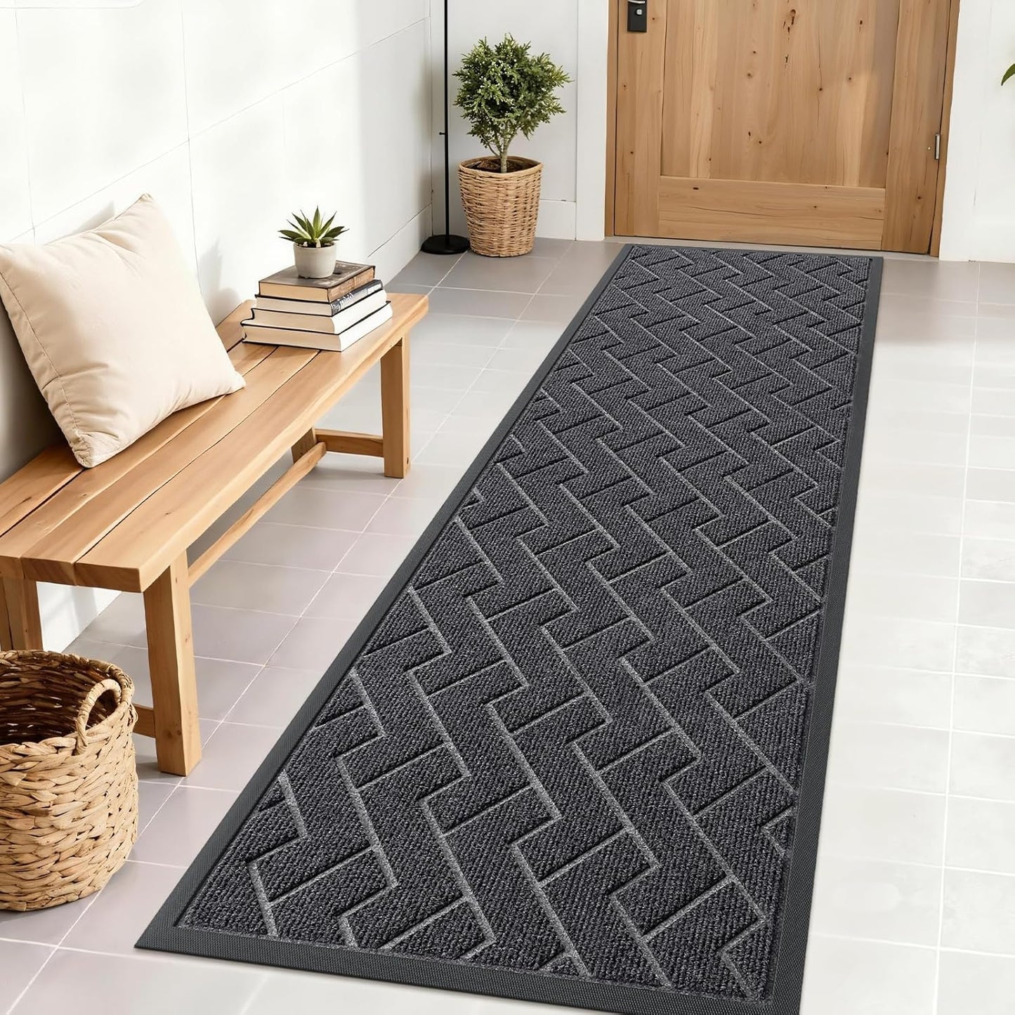 OLANLY Indoor Outdoor Front Door Mat - Waterproof All-Season Herringbone Design, Easy Clean | Grey 71x23