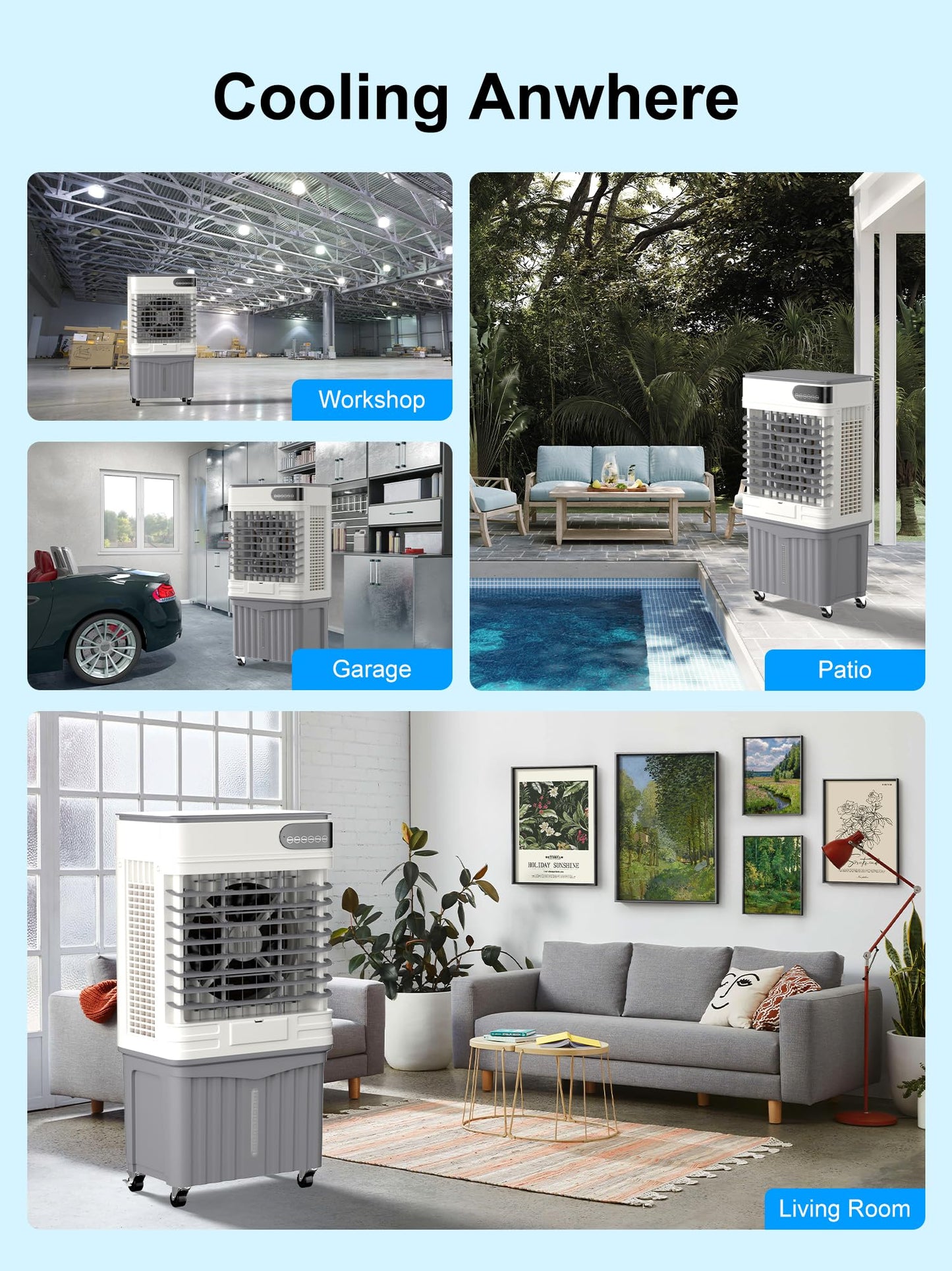 Uthfy Swamp Cooler, 41 Inch Evaporative Air Cooler with 13.5 Gal Large Water Tank, 3600 CFM, 120° Oscillation, 3 Modes & 3 Speeds, Remote, 12 H Timer, 4 Ice Packs, Portable Air Conditioner for Outdoor