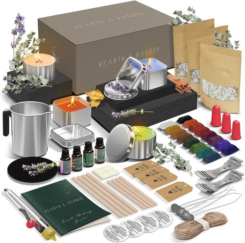 Hearth & Harbor Organic Soy Candle Making Kit - Complete DIY Supplies with Natural Wax, Wicks & Tins | Perfect Gift Idea, Home Decor - 2 Lbs