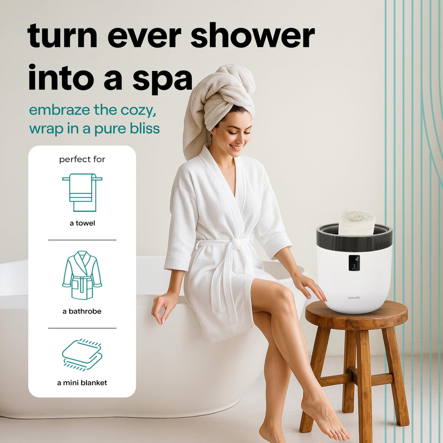 Serenelife Counter Towel Warmer, Luxury Towel Warmer Bucket, Towel Warmer for Bathroom, Auto Shut Off, Fits Oversized Towels, Bathrobes, Blankets, PJ's and More