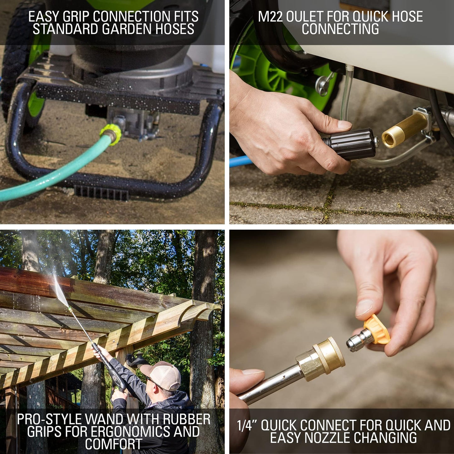 Greenworks 2300 PSI TruBrushless (2.3 GPM) Electric Pressure Washer, 25’ Hose, Quick Connect Wand, 15, 24, 40 Degree Soap and Turbo Nozzle