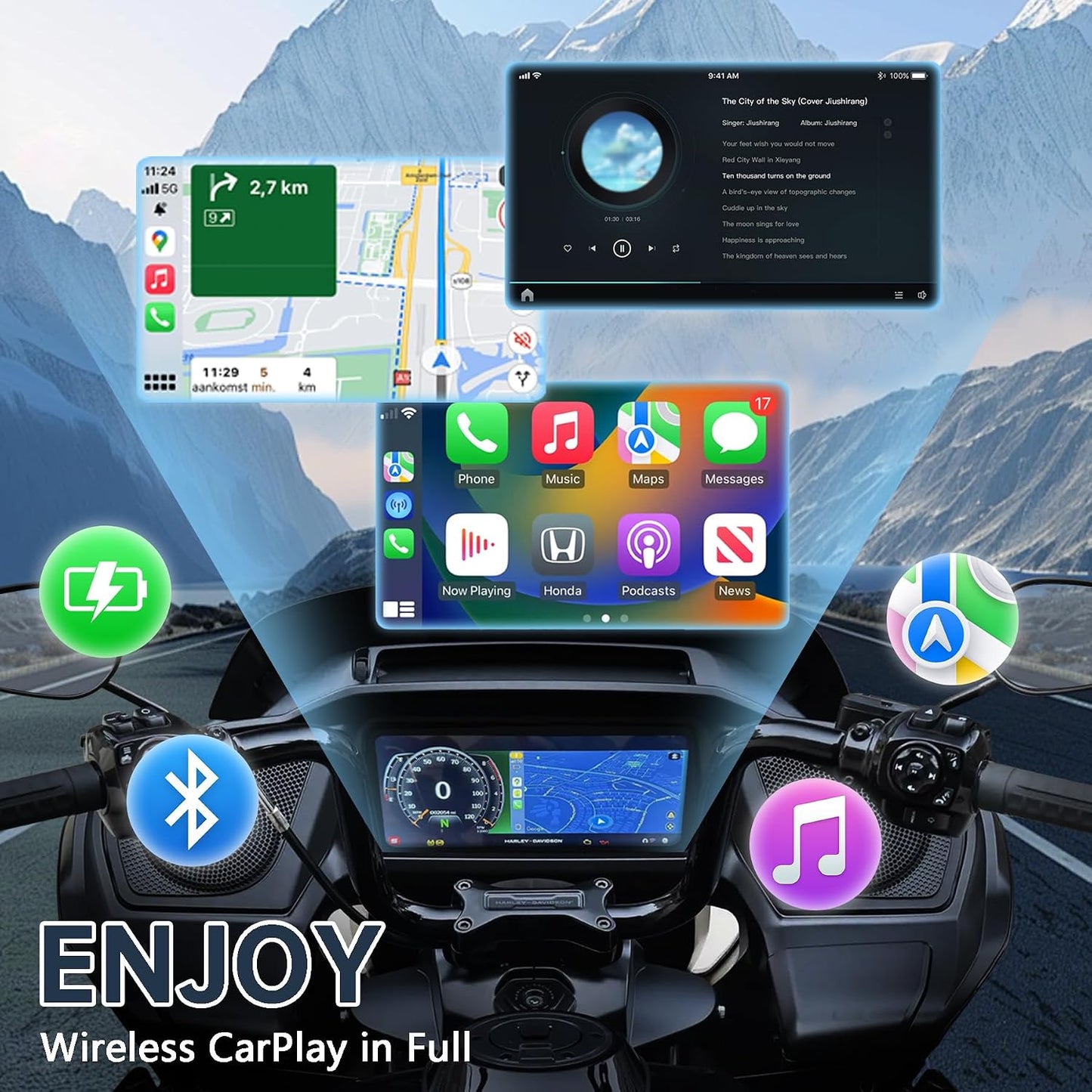 COPMERT 2025 Bypass Motorcycle Wireless CarPlay Bluetooth Adapter Street Glide Accessories with Passthrough USB-C
