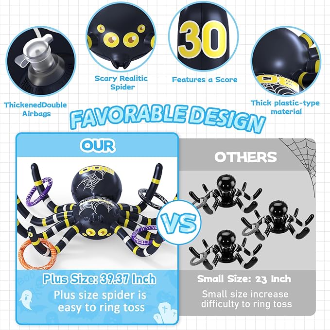 Garma Inflatable Spider Ring Toss Game for Kids' Halloween Party & Outdoor Fun