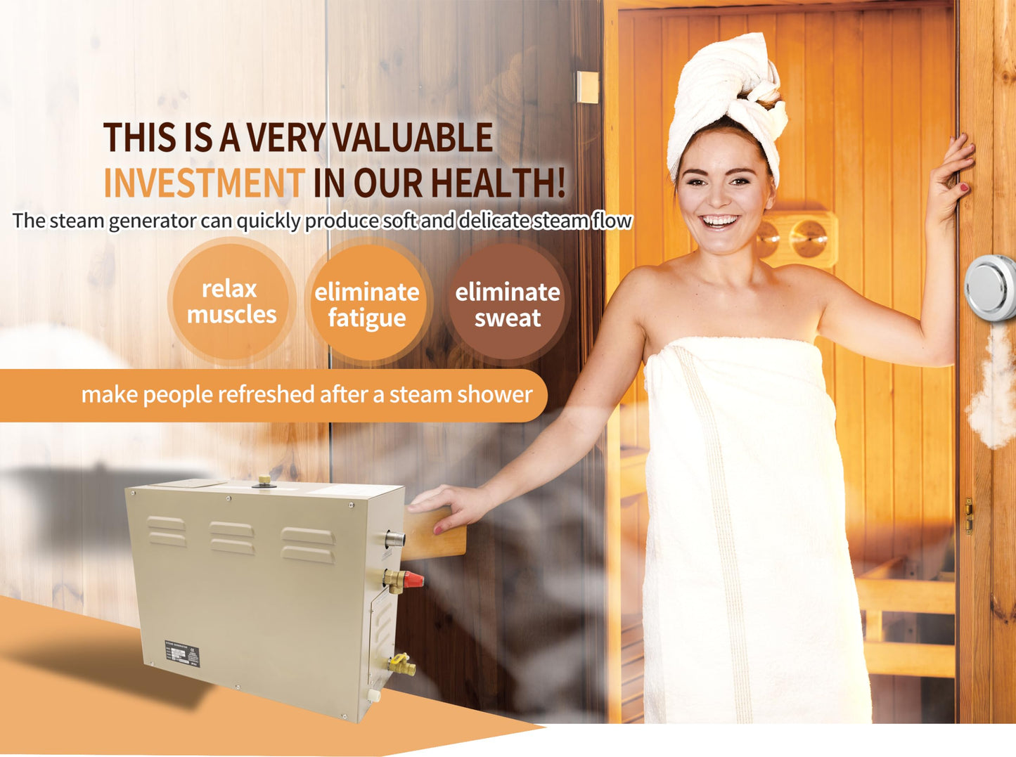 JJFFTAO,Steam shower generator,9kw Household-Commercial,Steam shower generator kit,with self-draining system,Temperature adjustable 95-131°F,Applicable space 315～350ft3