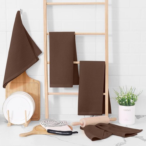 Homaxy Kitchen Dish Towels - Ultra Soft 100% Cotton Waffle Weave, Quick Drying, 13 x 28 Inches, 8-Pack, Coffee