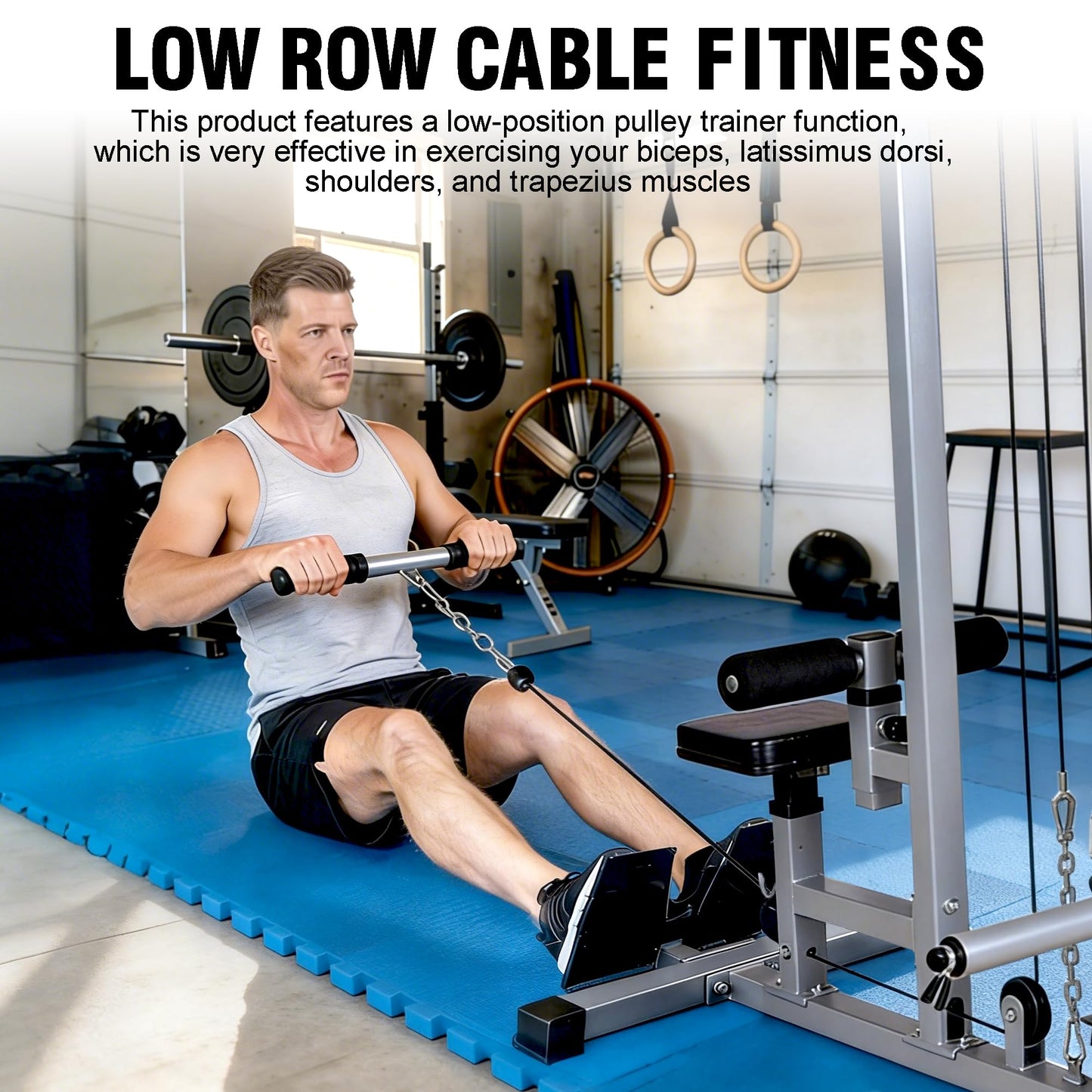 GDLF LAT Pull Down Machine Low Row Cable Fitness Exercise Body Workout Strength Training Bar Machine