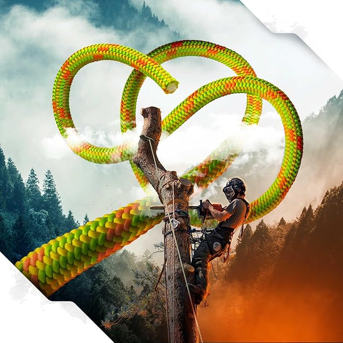Pelican Rope Arborist Rope 11.8mm x 150Ft, USA Made High-Strength 24-Strands Static Climbing Rope - 7,000 lb Strength for Tree Climbing, Pulling, Outdoors & Swing - Red, Plain End