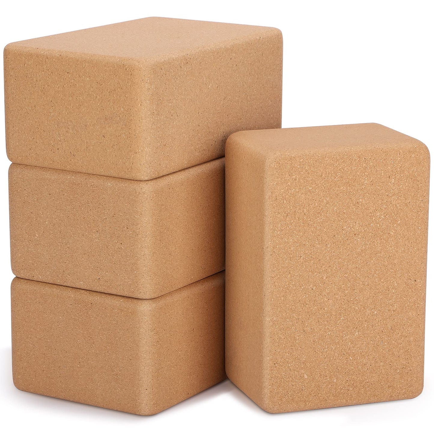 Leitee 4 Pcs Cork Yoga Blocks 9 x 6 x 4 Inch Cork Yoga Brick Non Slip Supportive Equipment High Density Bricks Wood Exercise Blocks Women Gifts for Stretching Flexibility Balance Fitness Pilates