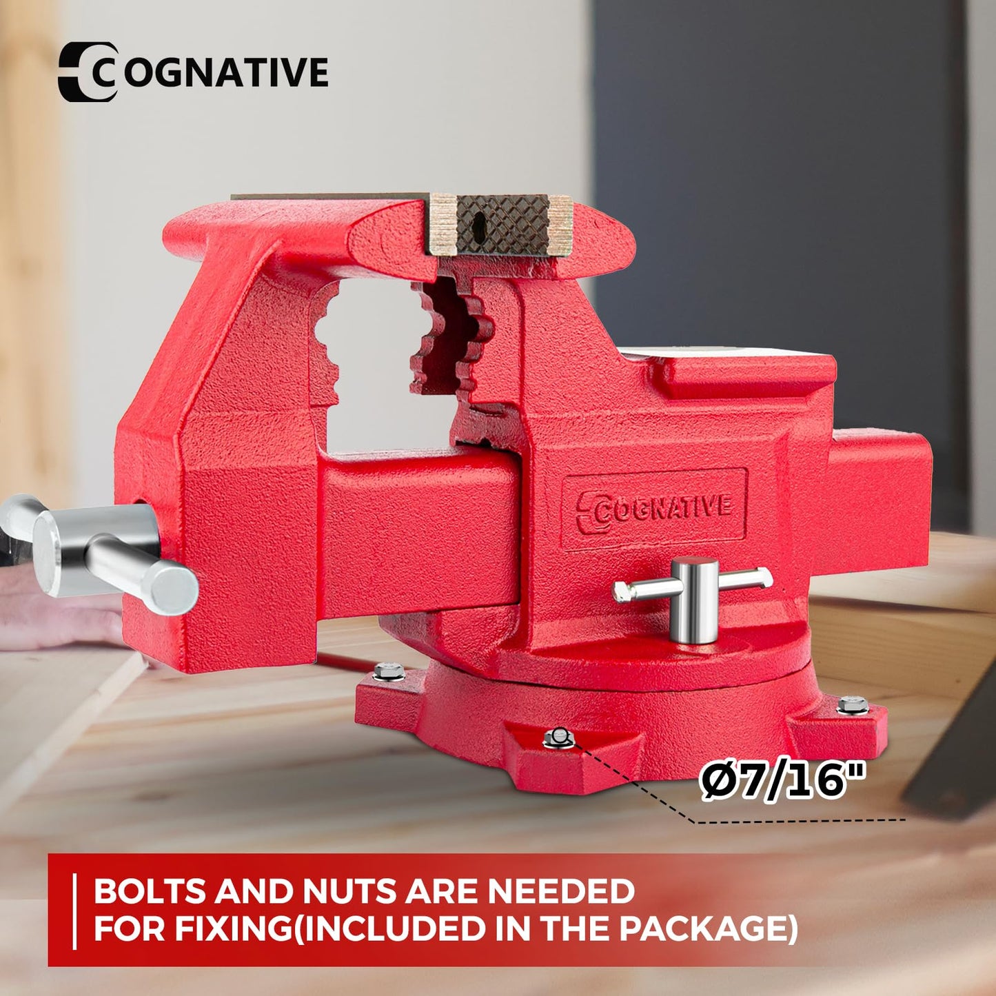 COGNATIVE 8" Heavy-Duty Bench Vise Ductile Iron Bench Vise with Strong 9900lbs Clamping Force 360° Swivel Bench Vice with Anvil, Red