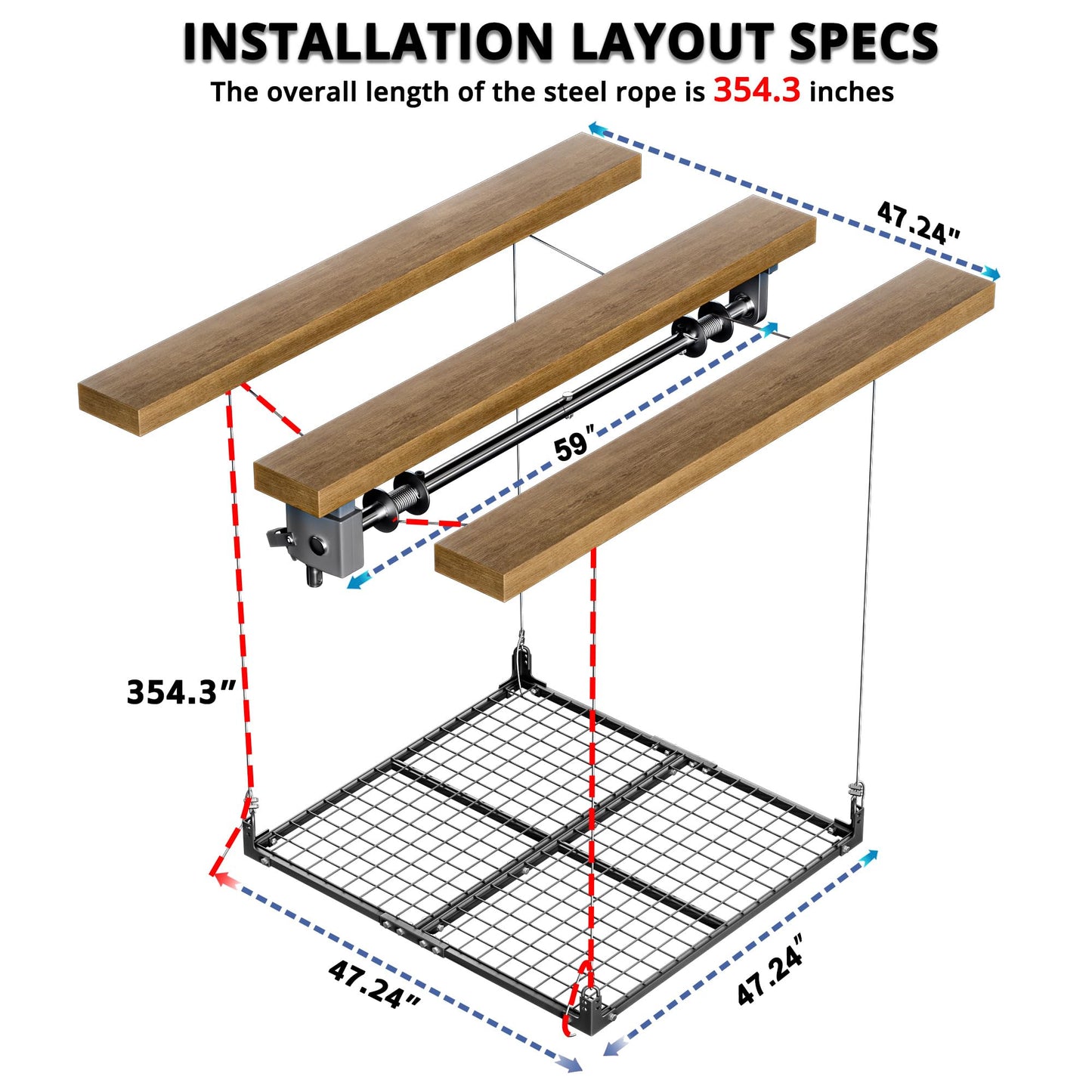UODENGA Overhead Garage Storage Rack,4x4FT Ceiling Storage Racks with Secure Lock,Garage Storage Lift System for Easy Up Down,Industrial Elevator Lift Holds 400 Lbs