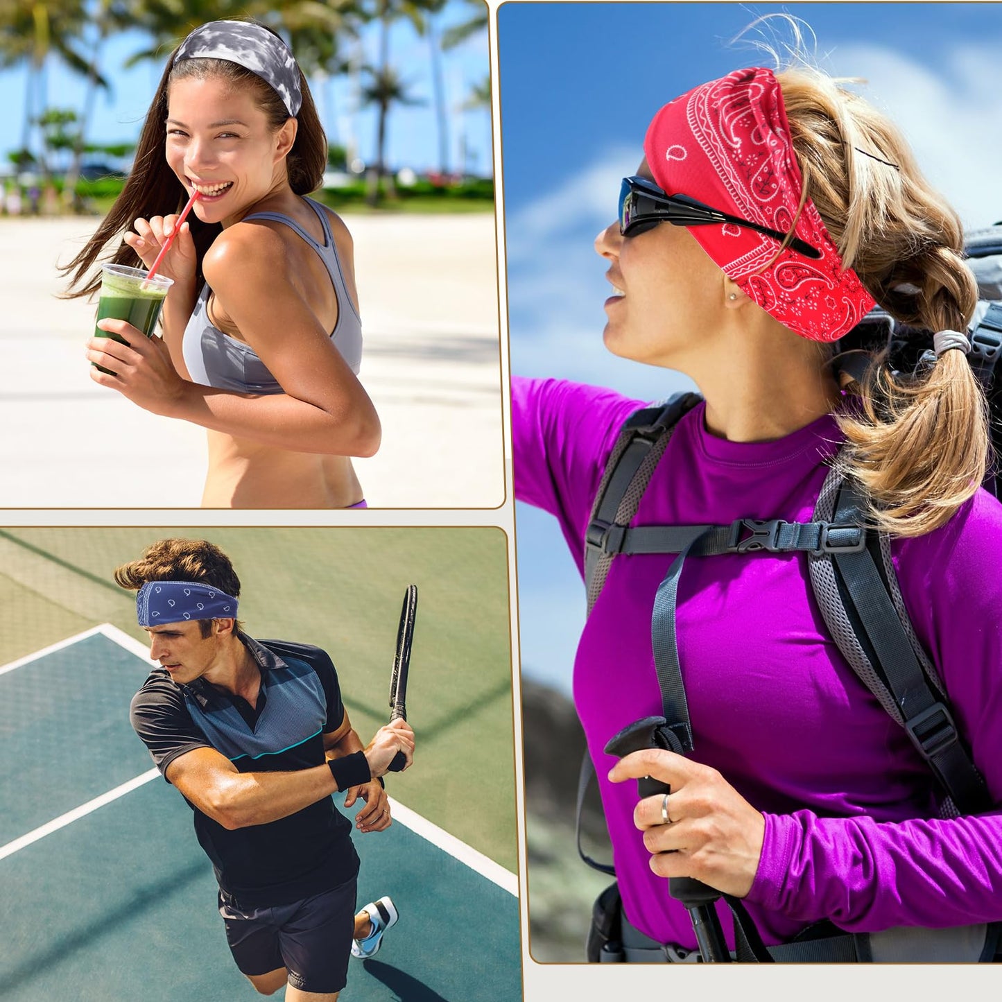 Foaincore 16 Pcs Sports Headbands for Men Sweatbands for Women Workout Stretchy Non Slip Hair Band Sweat Wicking Running Headband for Cycling Hiking Yoga Ice Hockey (Classic Style)