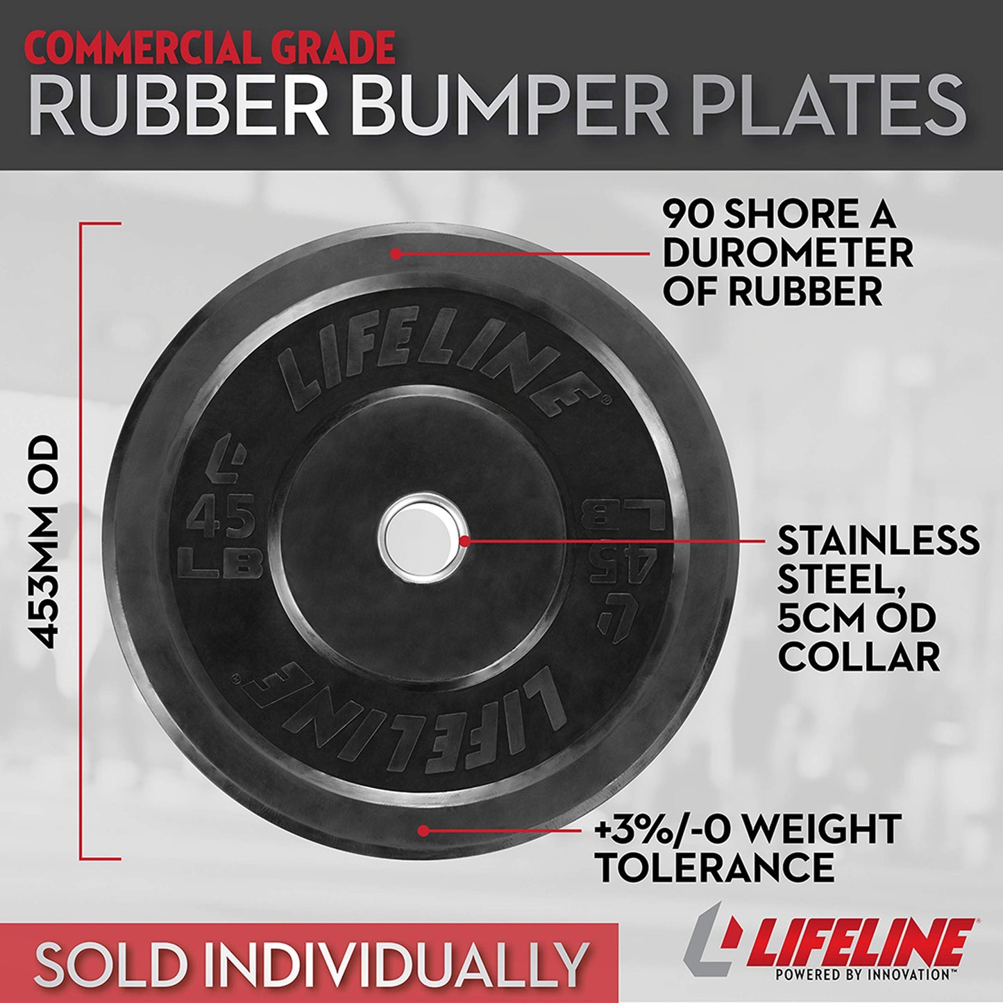 Lifeline Fitness Olympic Rubber Bumper Weight Plates - Single 2" Barbell Plates for Home Gym Equipment, Fitness Equipment for use with Weight Bench