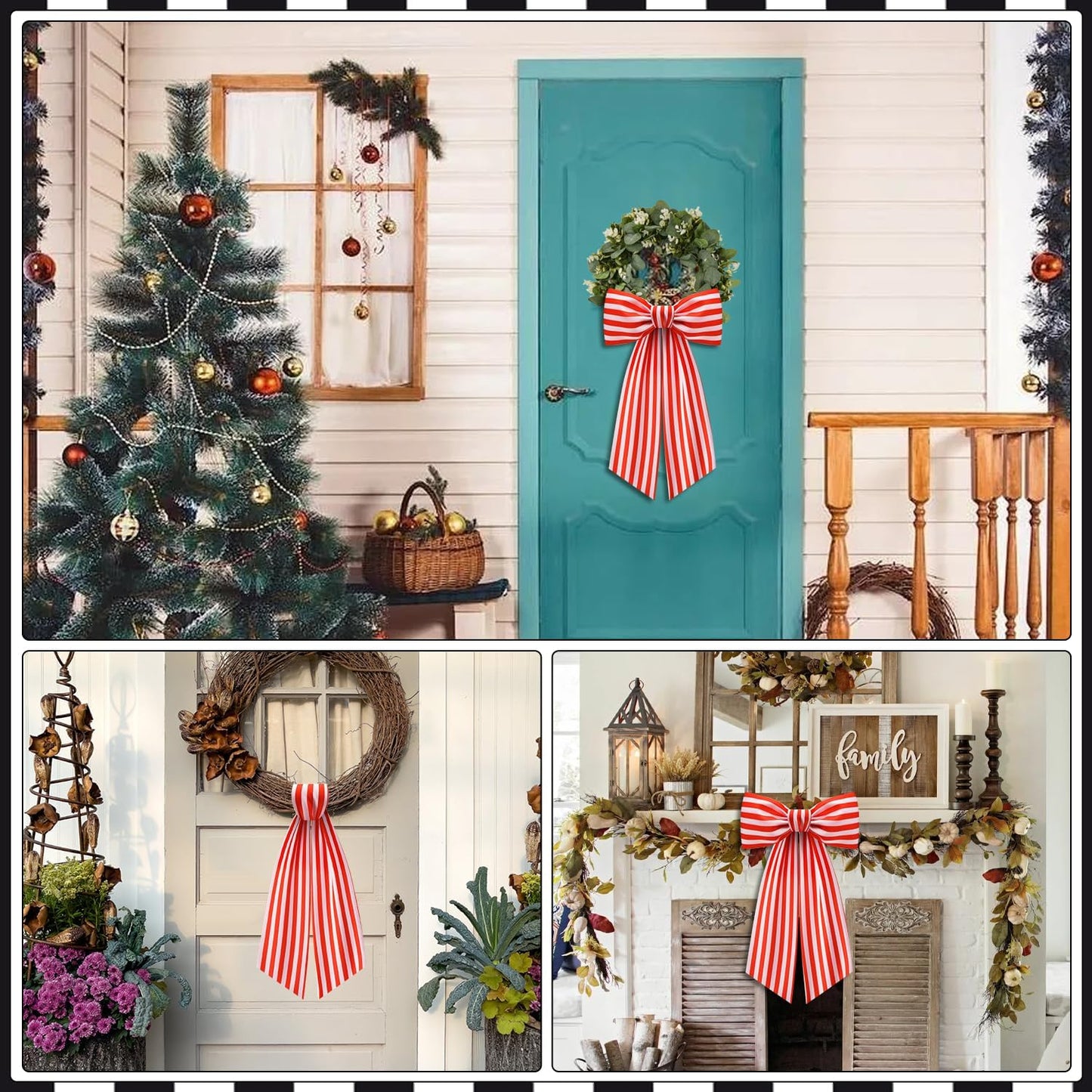 Stripe Boxwood Wreath Sash by [Brand Name] - 2 Pack Red and White Decorative Garland
