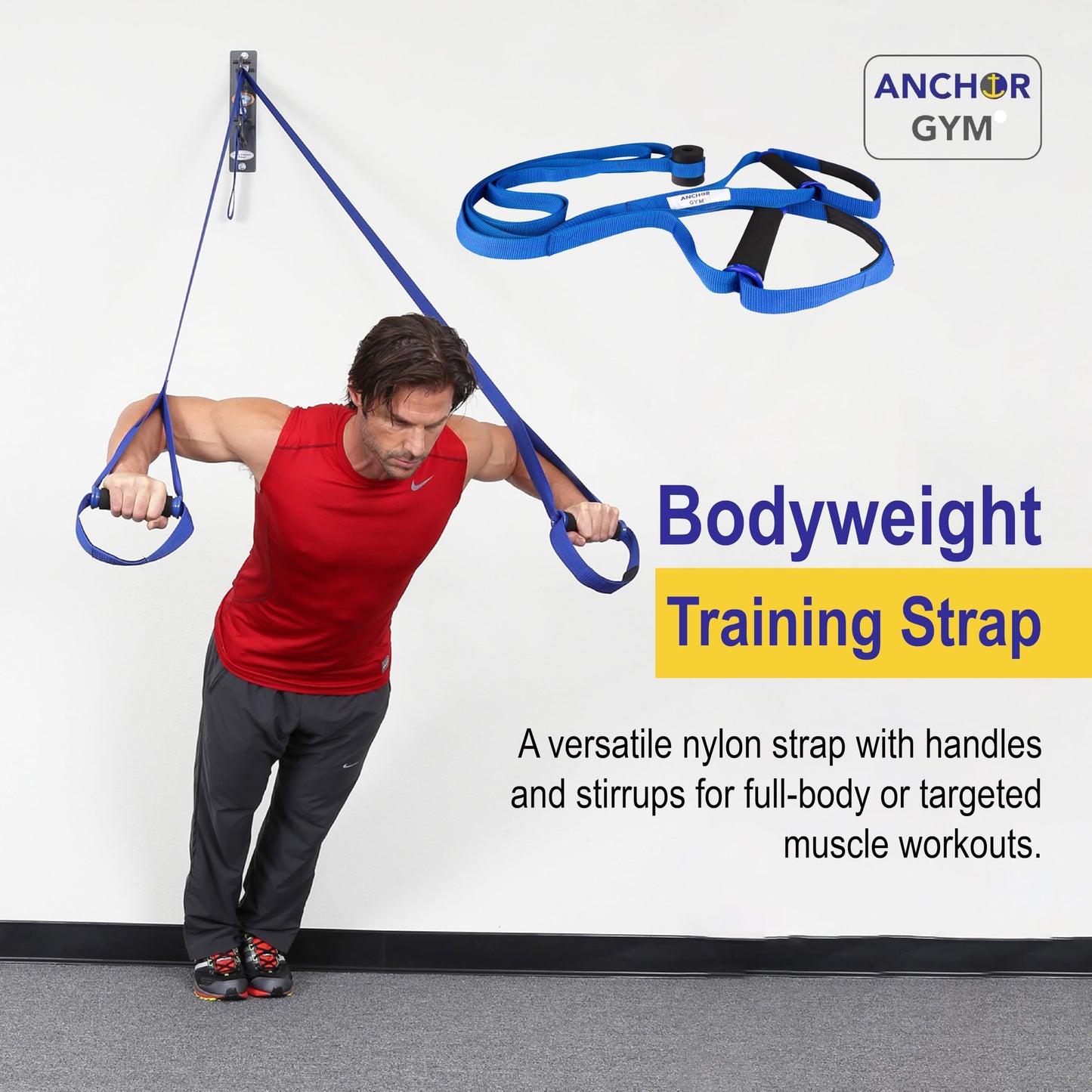 Anchor Gym Body Weight Resistance Straps - Adjustable Body Weight Training Straps, Stretching & Full-Body Training - Exercise Straps with Handles for Home Gym Workouts