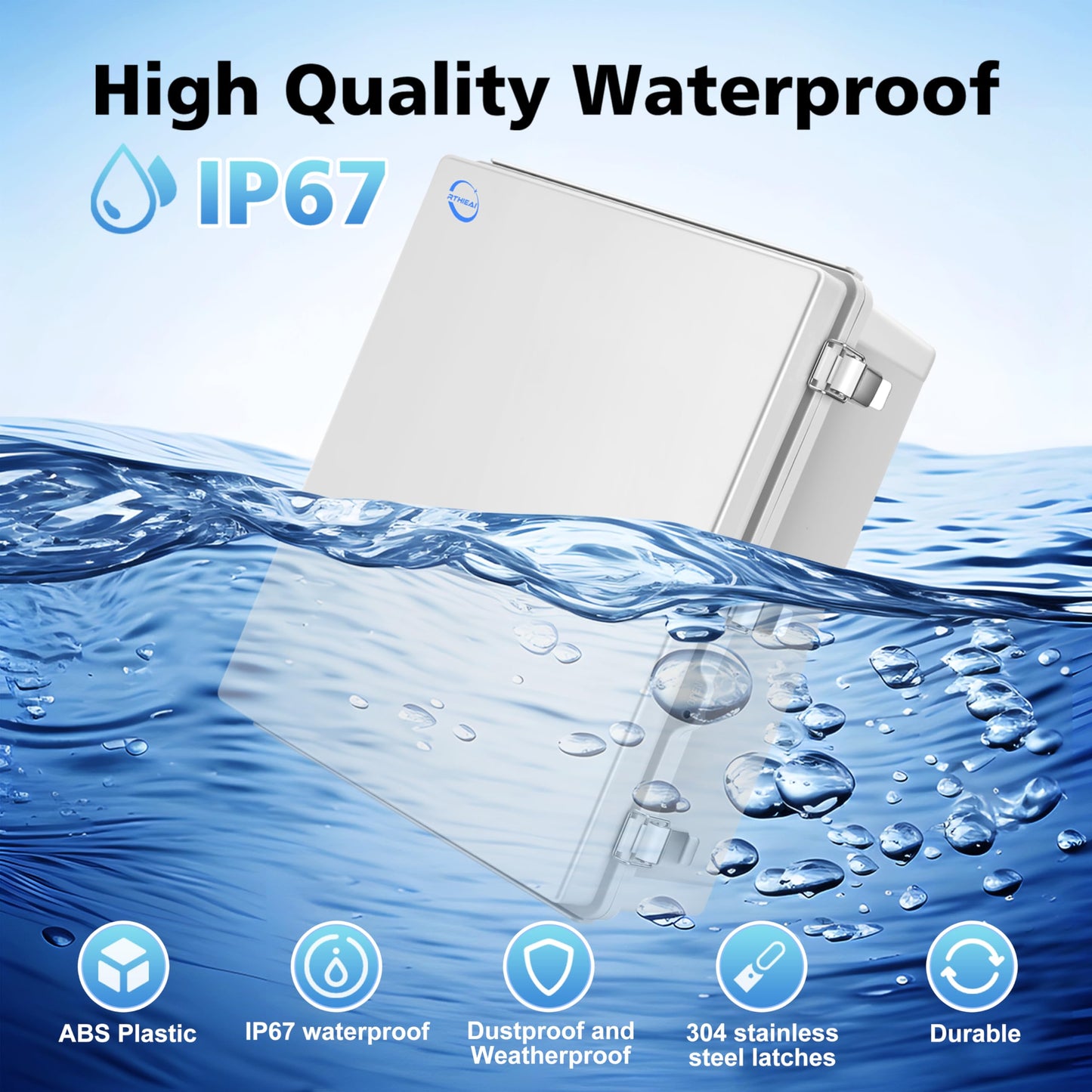 RTHIEAI Waterproof Outdoor IP67 Junction Box(20.1"x16.1"x7.9") with Mounting Plate, Hinged Grey Cover and Wall Brackets - Weatherproof ABS Plastic Electrical Enclosure for DIY Projects(510x410x200mm)