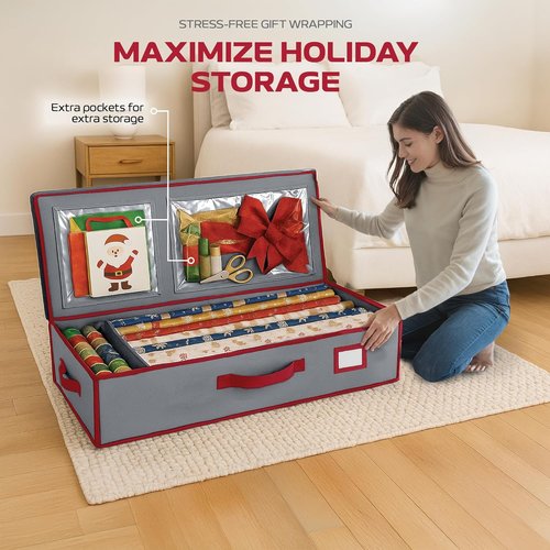 Christmas Wrapping Paper Organizer - Fits Up to 24 Rolls | Storage Bag with Straps & Pockets (Gray)