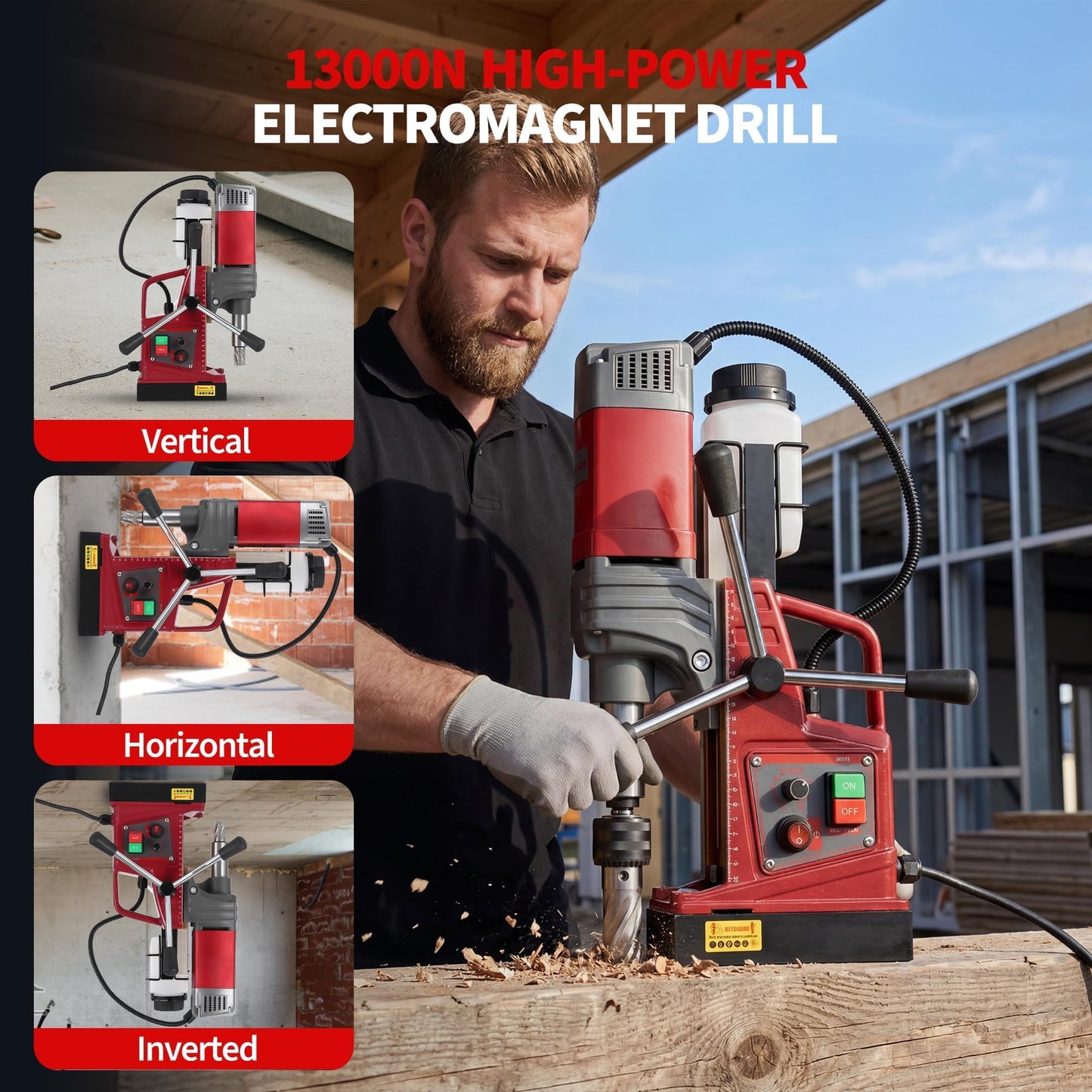 1.57 Inch Magnetic Drill Press, 210mm Max Stroke, 13000N Magnetic Force, 1550W 820RPM Portable Electric Mag Drill Machine for Metal Drilling, Industrial Grade with Drill Chucks & Annular Cutters Kit