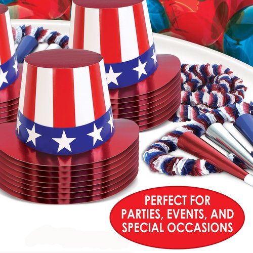 Beistle 66617-25 25-Pack Foil Patriotic Hi-Hats, Red/White/Blue