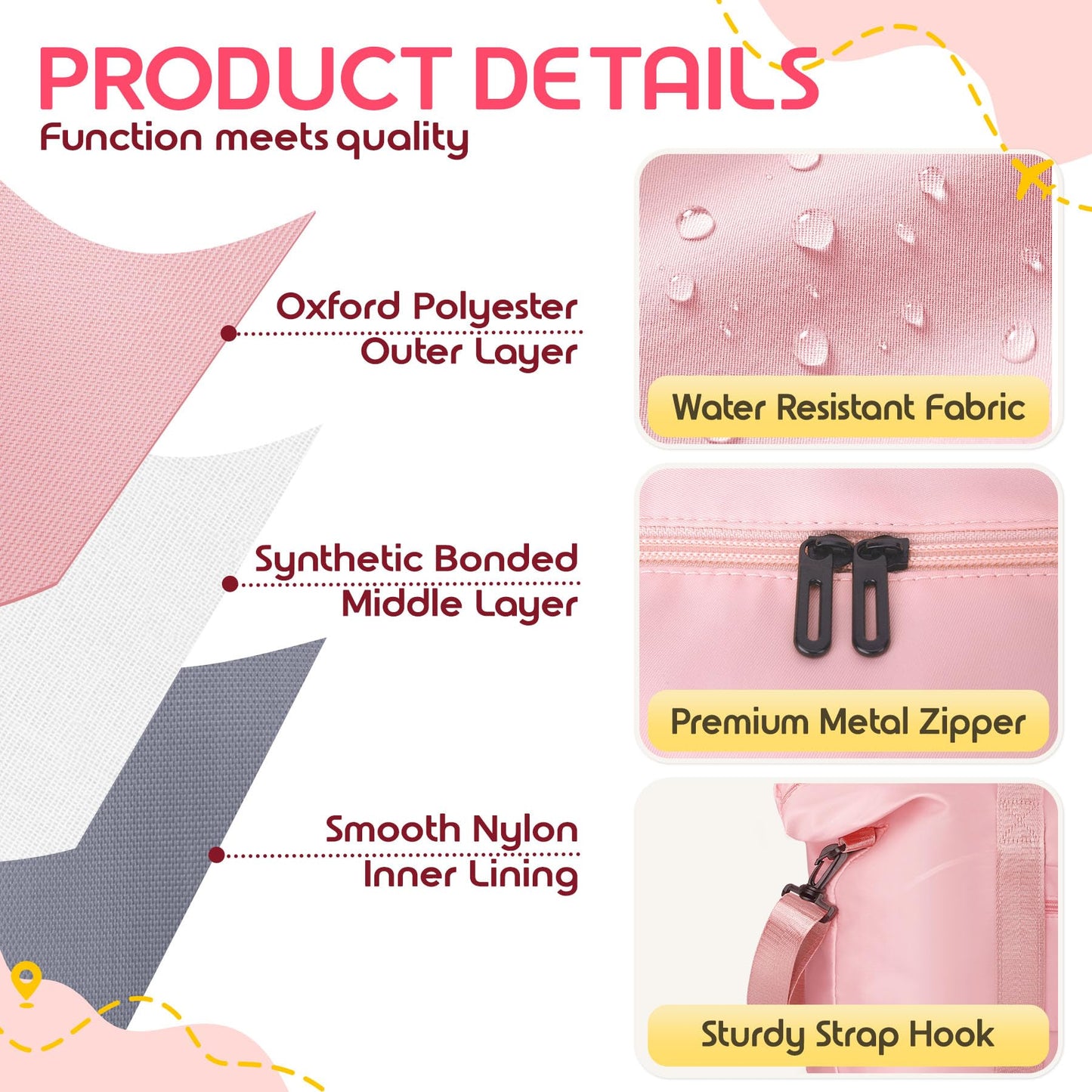 Magimack Duffle Bag for Travel, Carry-on Travel Bag with Trolley Sleeve, Sport Gym Bag for Women, Overnight Bag for Men, Hospital Bag for Labor and Delivery (Pink)