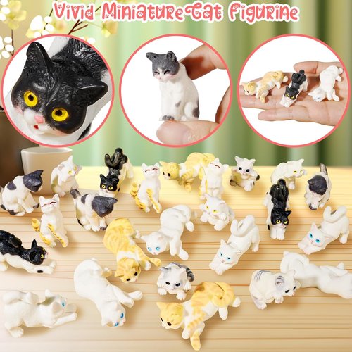 Exasinine Miniature Cat Figurines - 24 Cute Kittens for Fairy Garden & DIY Terrarium Decor