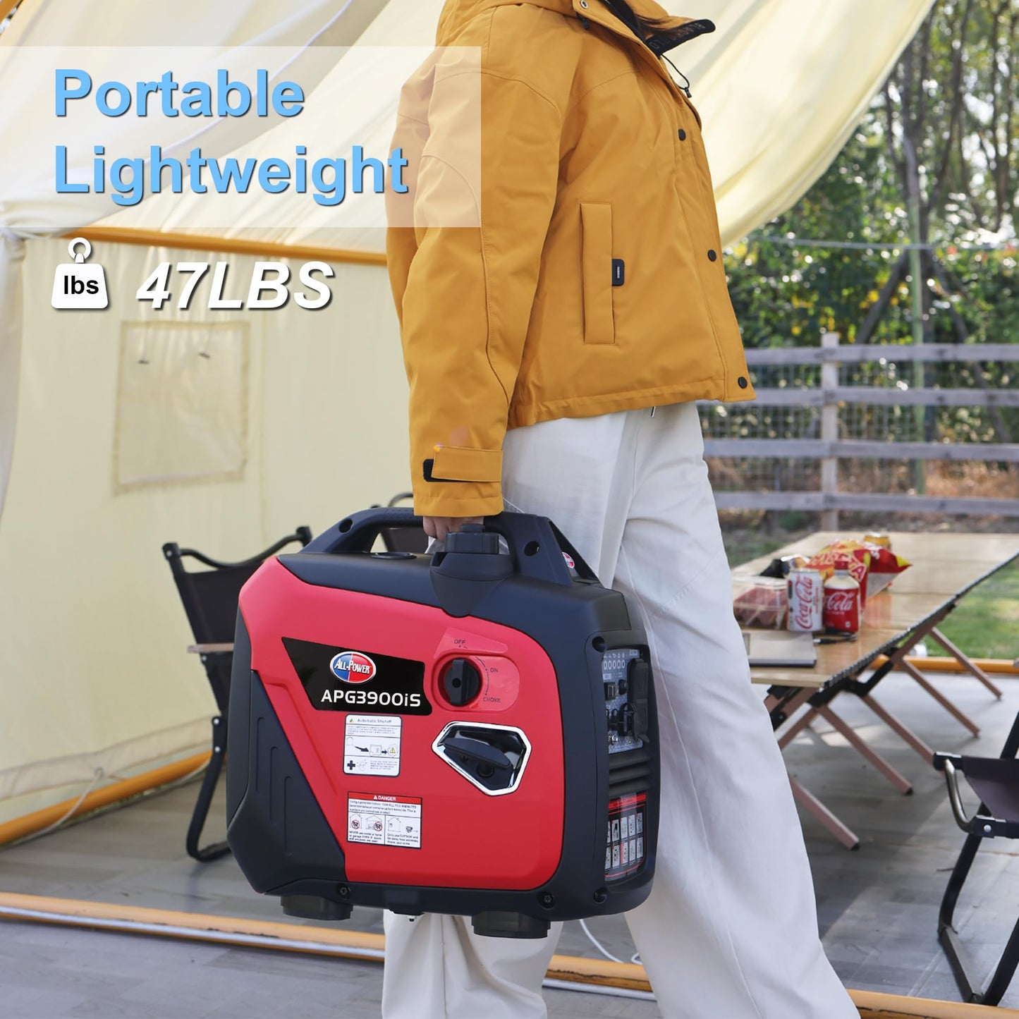 ALL-Power 3300W Peak Power Quiet Inverter Generator, 19.5kg Portable, 67.6dB Low Noise, Commercial Generator for Job Site, Small Business, Outdoor Work, Home Backup (Model: 2020001)