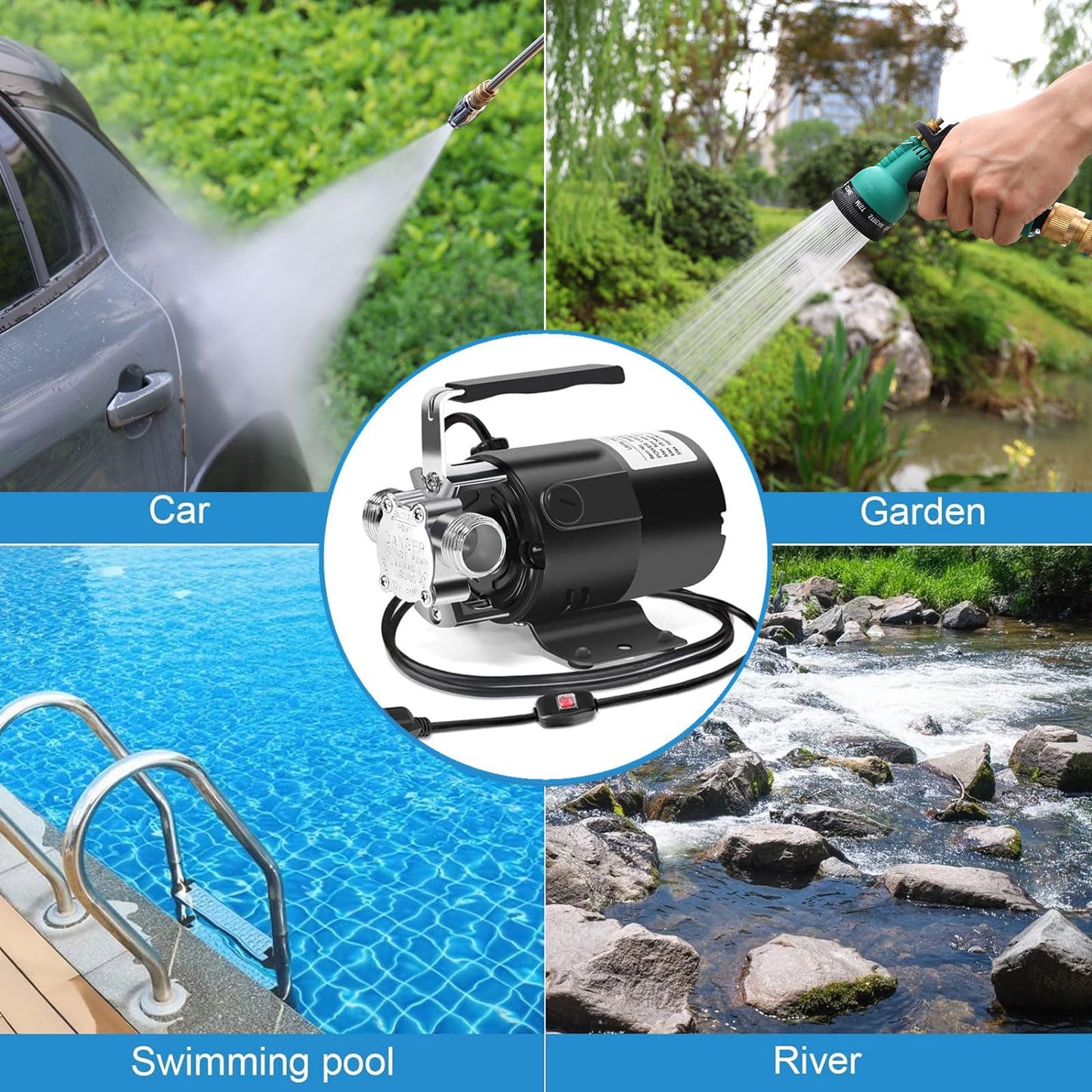 Water Transfer Pump, 115V 1/10HP Electric Utility Pump with On/Off Switch 2 * 6 ft Water Hoses Kit for Removing Water from Garden Pools Aquariums Hot Tub Draining 1/8’’ Low Suction for Rain Barrel