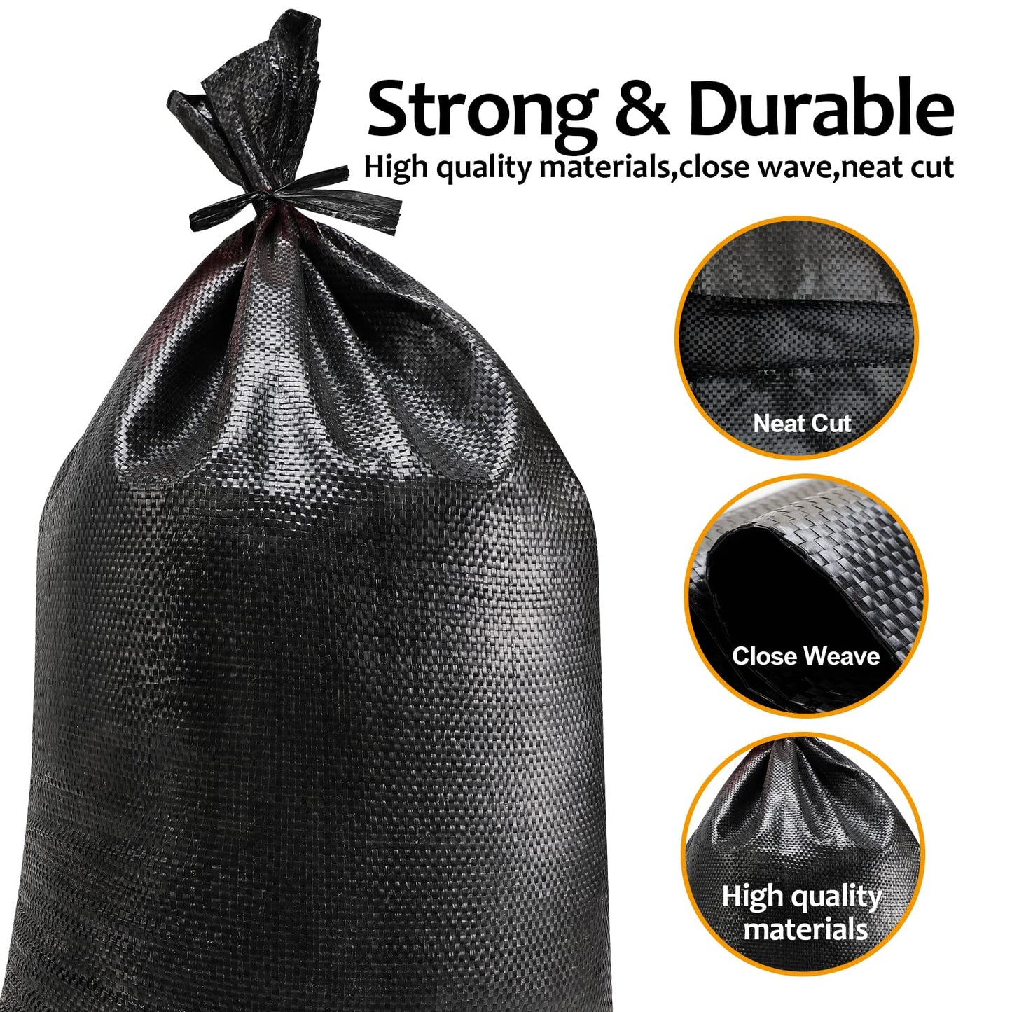 ASKIZ Heavy Duty Sand Bags with UV Protection - 16" x 25.5" Ultra Tough Polypropylene Sandbags for Hurricane Flooding (Black 100 Bags)