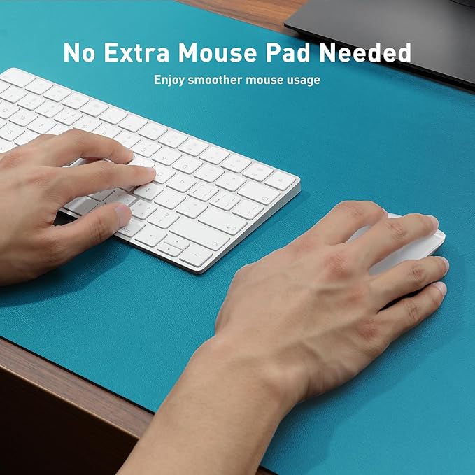 Aothia Faux Leather Desk Mat - Non-Slip PU Leather Desk Blotter, Waterproof Writing Surface, Large Desk Pad for Office & Home (Turquoise, 55" x 17")