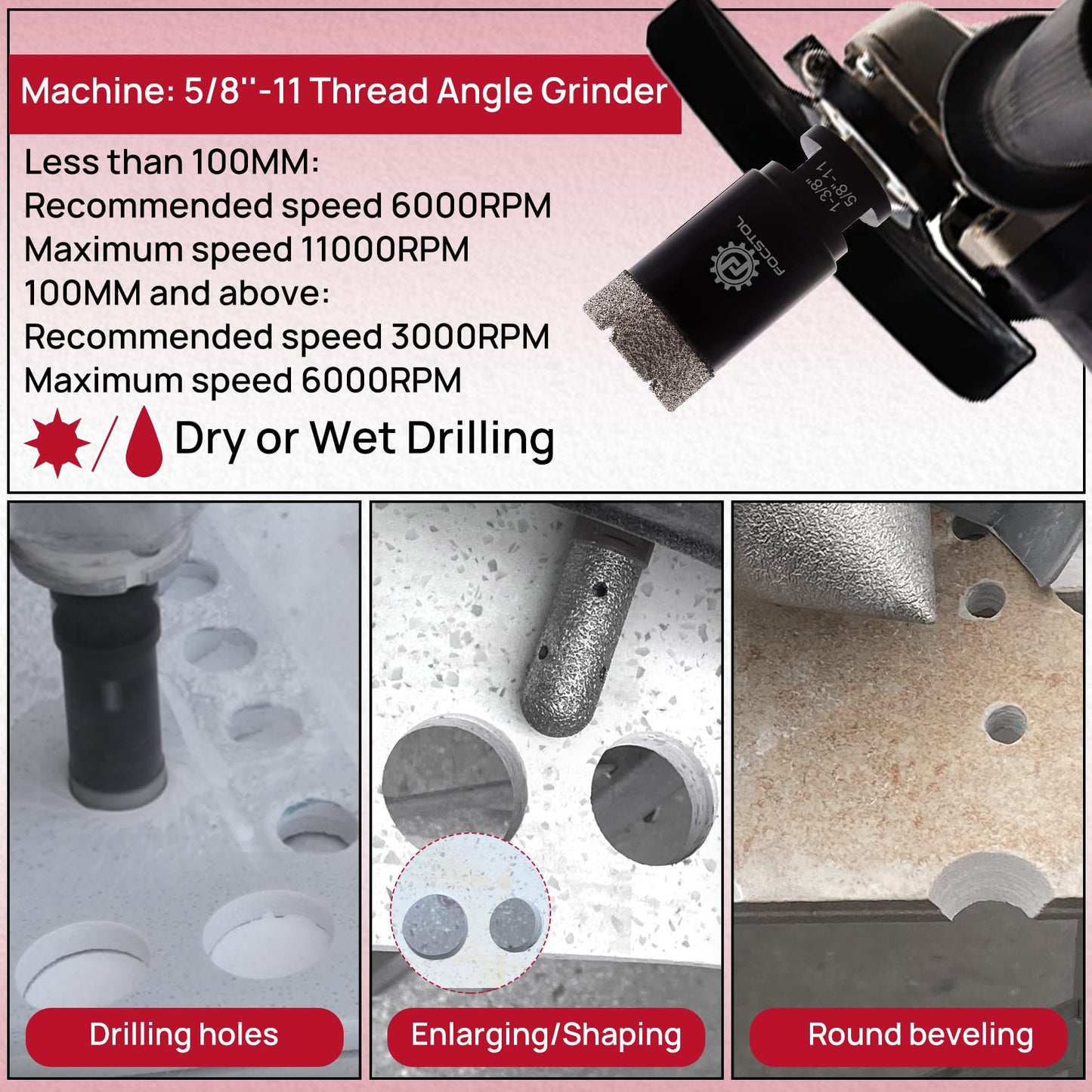 FOCSTOL Diamond Tile Saw Blade 4.5''(115mm) 1pc + Diamond Core Drill Bits Set 8pcs for Porcelain Ceramic Tile Marble Granite