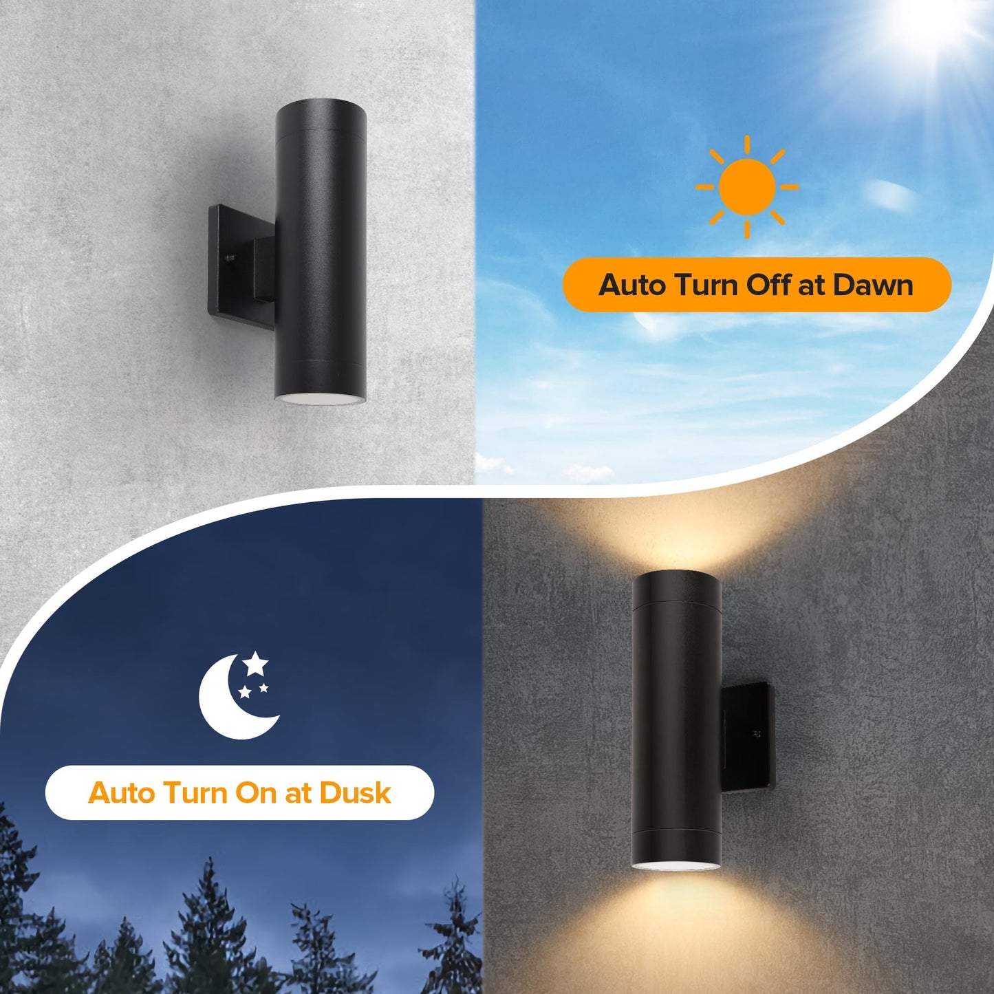 LUTEC Outdoor Wall Lights, 16W LED Up-Down Sconce, 3000K Waterproof, Black, Model 5500306012, 2 Pack