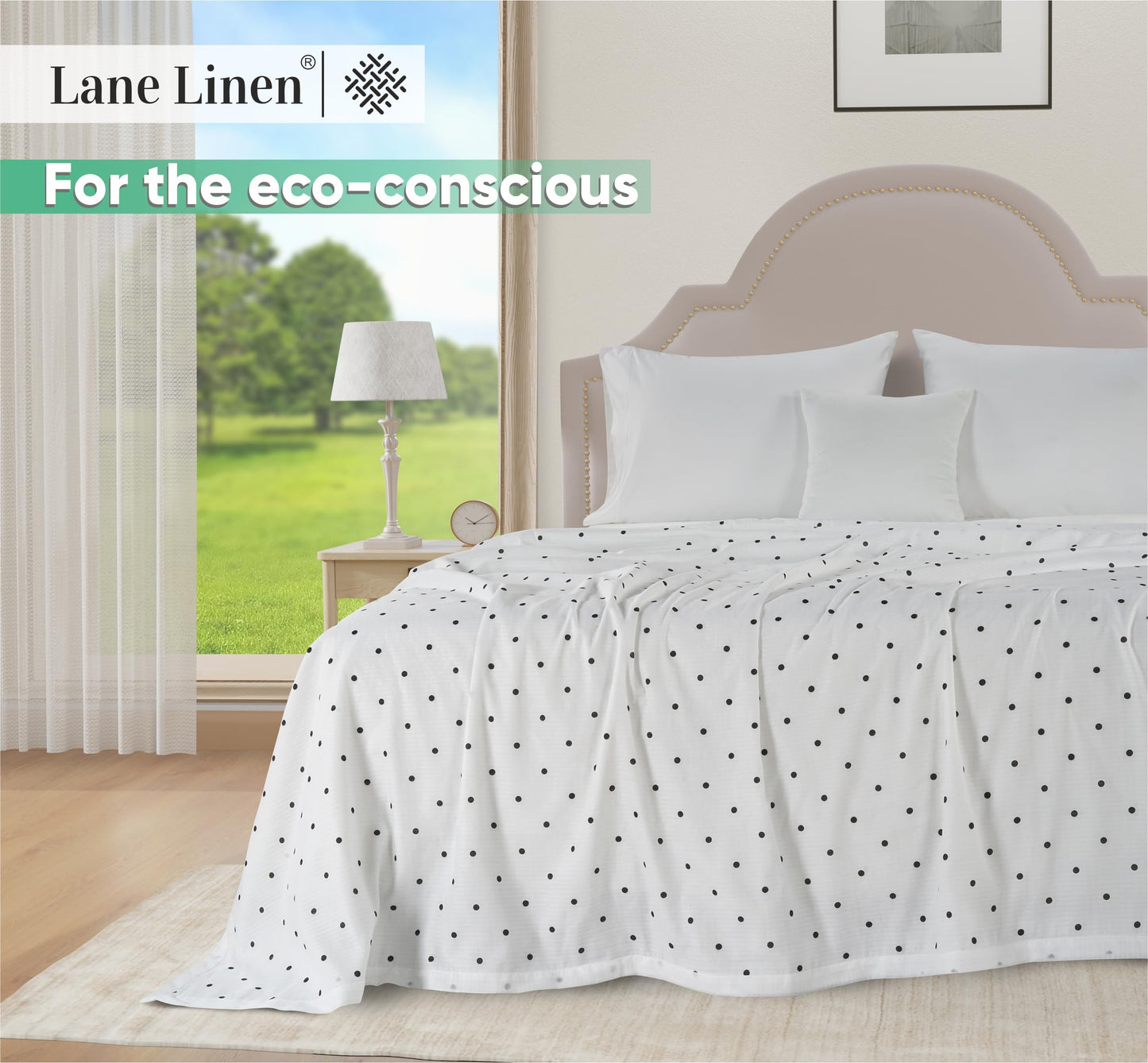 LANE LINEN Warm Blankets for Winters Queen Size - Lightweight Winter Blanket with Rayon Derived from Eucalyptus - Soft, Cool & Breathable - Cold Bed Blanket for Winter - 88"x90",Black Polka Dot