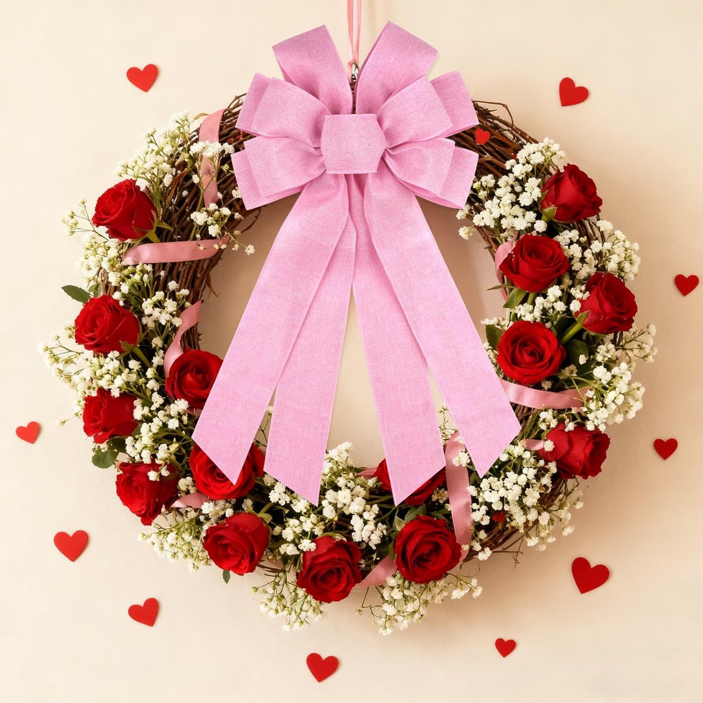 Skiennix Baby Pink Large Bow - 11x21 Inch Wired Ribbon for Wreaths & Spring Decor