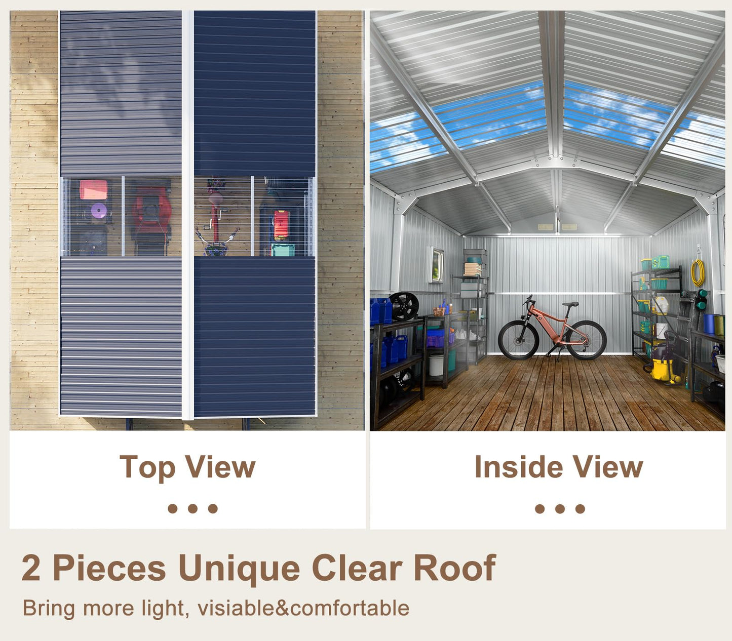 WELYAS 10x12 FT Outdoor Metal Storage Shed with Unique Floor Base Clear Roof Window Lockable Door Vent,Waterproof Heavy Duty Reinforced Frame Sheds for Yard Store Large Lawnmower Tool, Dark Grey
