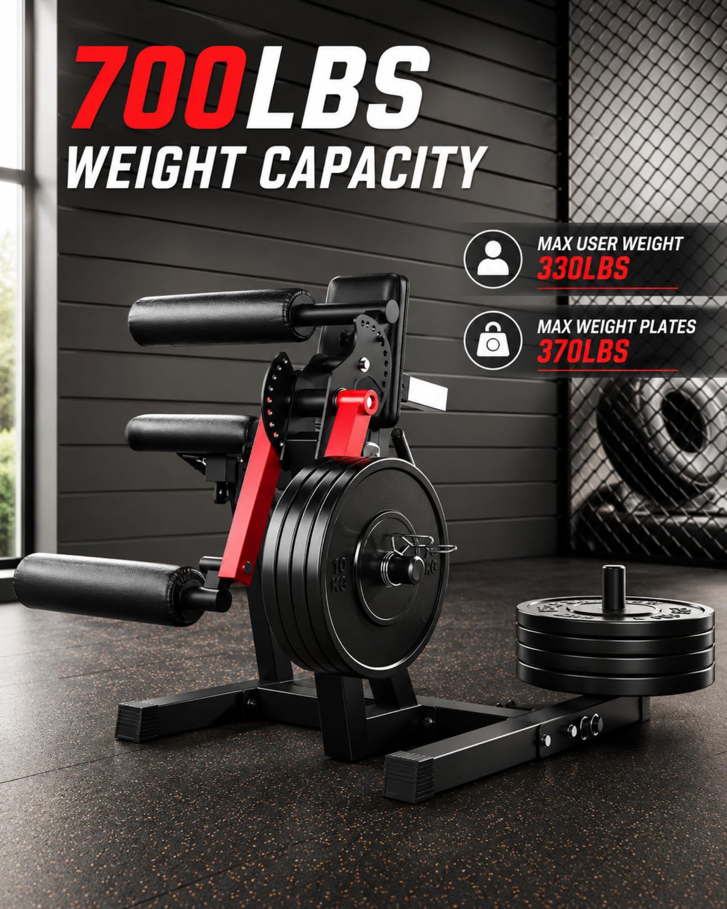 Leg Extension and Curl Machine, 4-in-1 Leg Developer & Hip Thrust Machine for Home Gym, Seated & Single Leg Curl, Plate Loaded Lower Body Strength Equipment, Fits 1" & 2" Plates, 700LBS