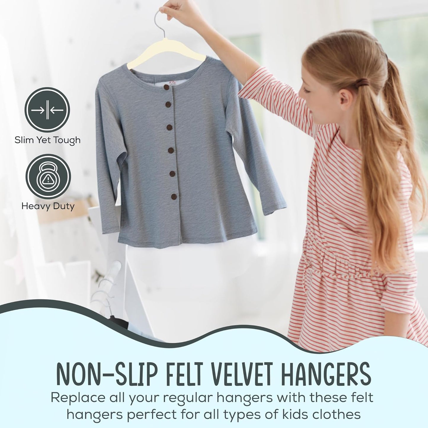 TechZoo 50 Premium Kids Velvet Hangers - Non-Slip, Ultra Slim & Durable - 14" Ivory Hangers with 360° Swivel Hook