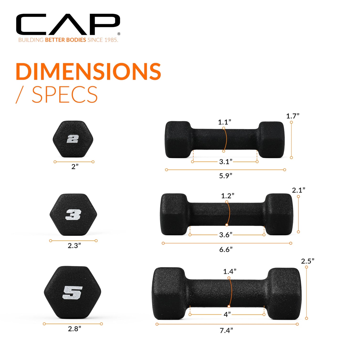 CAP Barbell 20 LB Set of Neoprene Dumbbells with Rack | 2, 3, 5 LB pairs