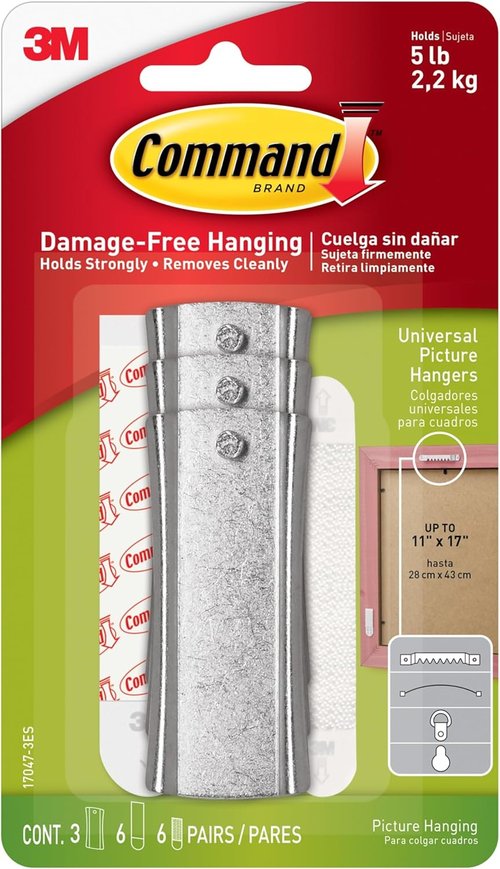 Command 5 lb Universal Picture Hanger - Damage-Free Home Decor Solution with 3 Frame Hangers & 6 Strips