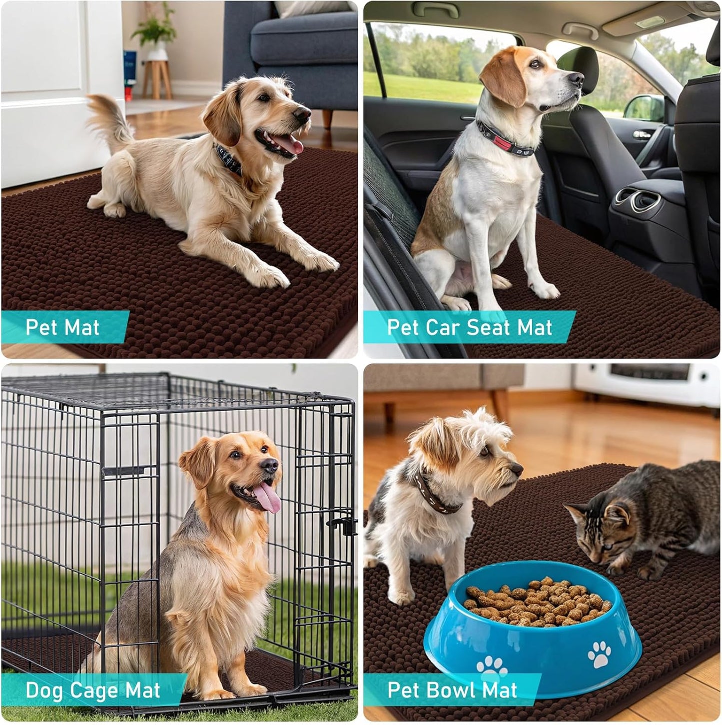 OLANLY Dog Door Mat - Absorbent Non-Slip Chenille Mat for Muddy Paws | 47x24 Inches, Brown