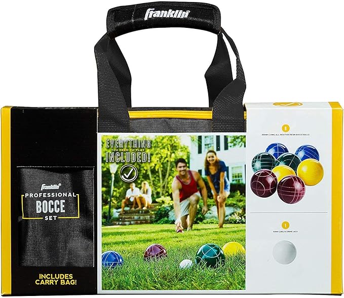 Franklin Sports Bocce Ball Set — 8 All Weather Bocce Balls and 1 Pallino — Beach, Backyard Lawn or Outdoor Party Game — Professional, American, and Starter Set Options