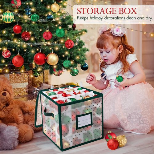 BINSUNS Christmas Ornament Storage Box - Organizer Bag with Dividers for 64 Ornaments | Green