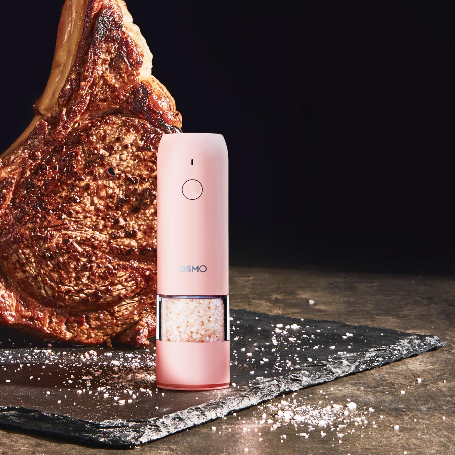 Osmo Rechargeable Electric Pepper Grinder - Adjustable Coarseness, LED Light, Ceramic Core, Battery Operated Mill, One Button Operation for Gourmet Cooking